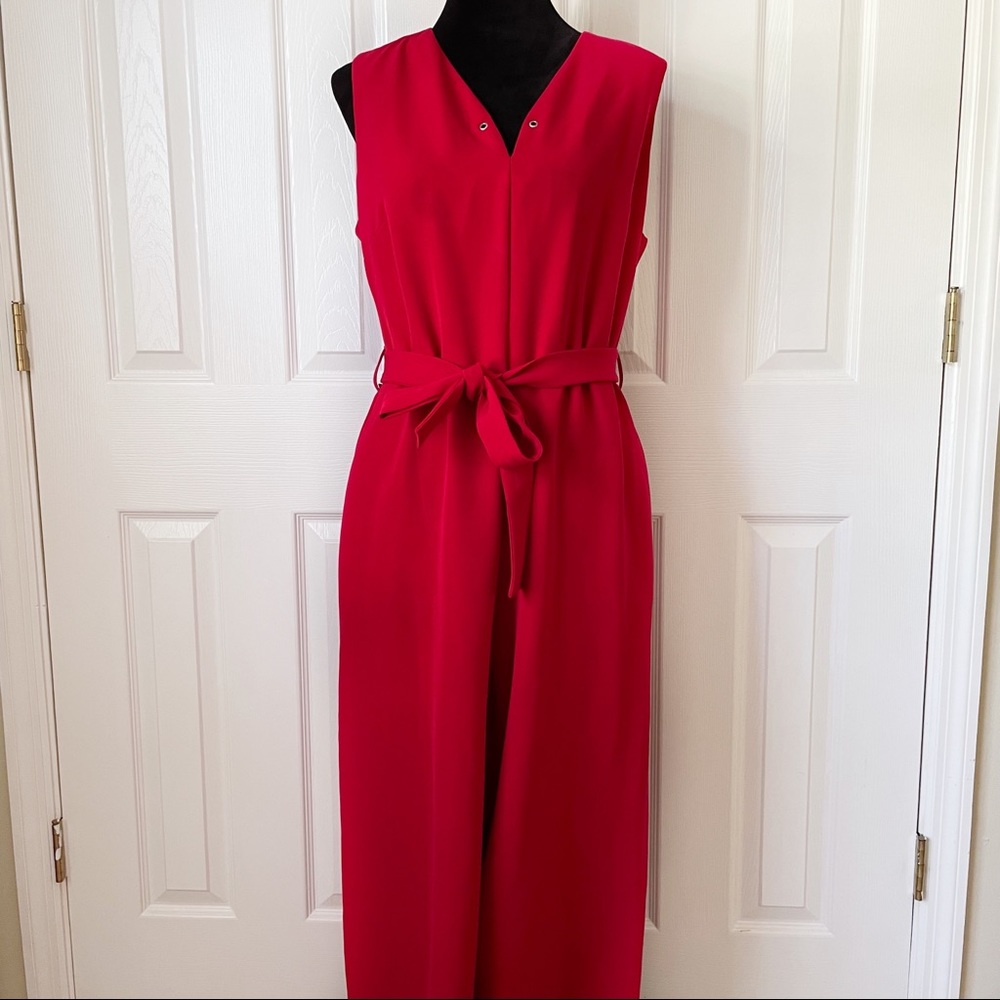 TAHARI Red Wide Legged Sleeveless Jumpsuit Size 14